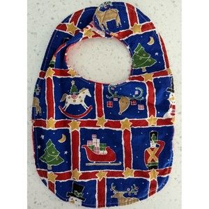 Handmade Baby/Toddler Quilted Reversible Christmas/Holiday Bib. Santa, reindeer!